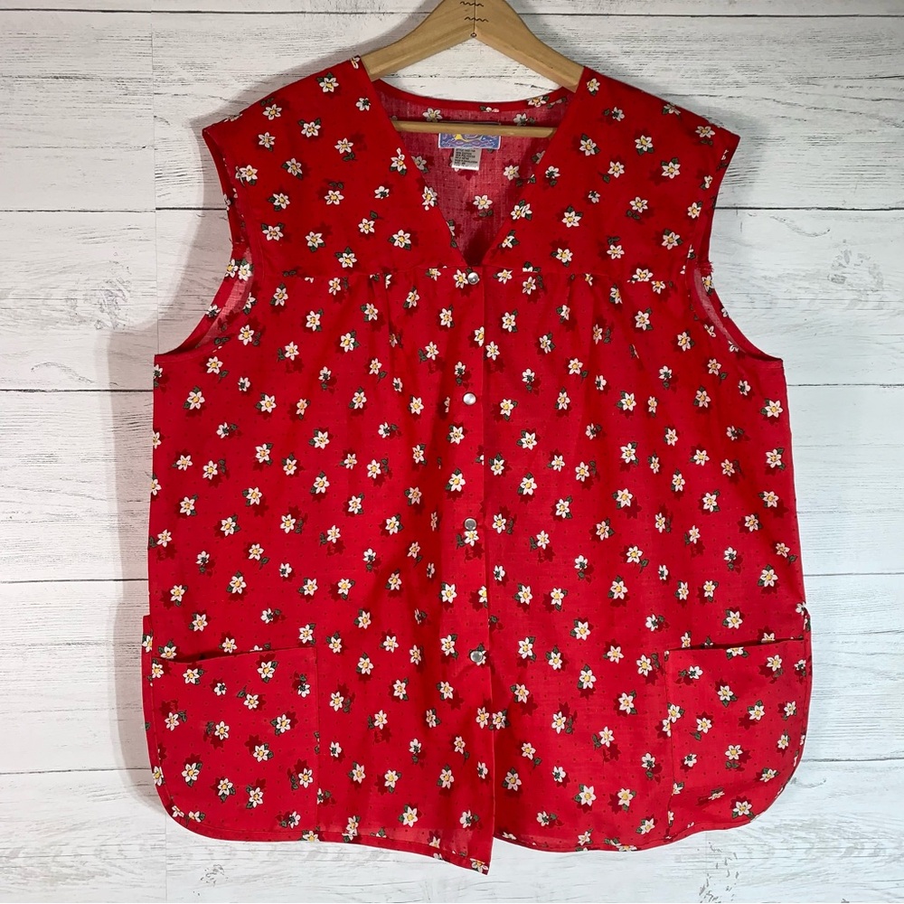 Vintage Moon Dance  Sleeveless Top Artist Smock apron Pearl Snap Pockets Size 2X